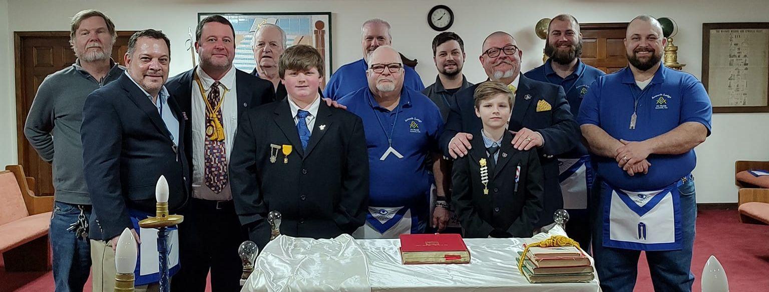Acworth Lodge Officers and DeMolay visitors during the 2024 Flag Retirement Ceremony